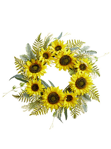 24" Sunflower/Lamb's Ear/Fern Wreath Yellow Green (pack of 2)