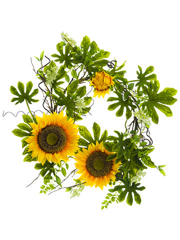28" Sunflower/Fig Leaf Wreath  Yellow Green (pack of 2)