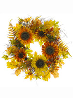 24" Sunflower/Berry/Fern /Maple Door Wreath Yellow Gold (pack of 1)