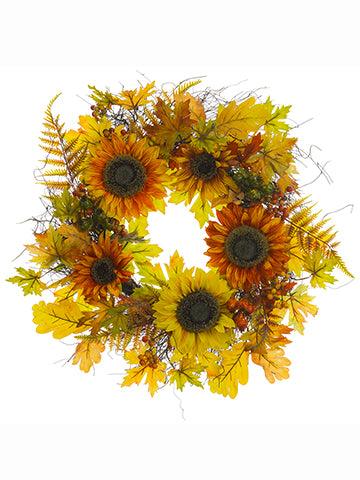 24" Sunflower/Berry/Fern /Maple Door Wreath Yellow Gold (pack of 1)