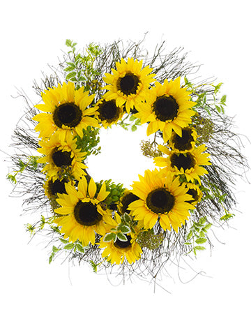 24" Sunflower/Jade Plant Wreath Yellow Green (pack of 2)