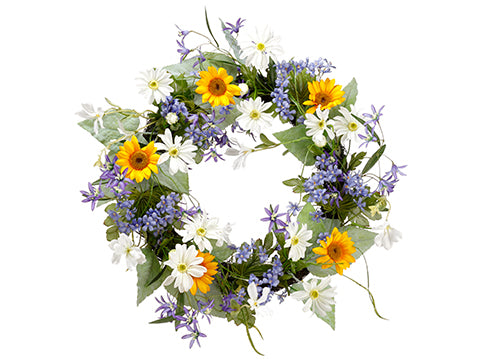 22" Sunflower/Daisy/ Agapanthus Wreath Yellow White (pack of 2)