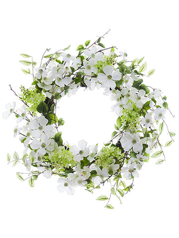 24" Dogwood/Lilac Wreath  White Green (pack of 2)