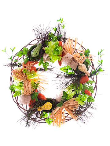 22" Hydrangea/Carrot/Bird's Nest Wreath Green Orange (pack of 2)