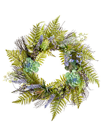 24" Lavender/Succulent/Fern Wreath Lavender Green (pack of 2)