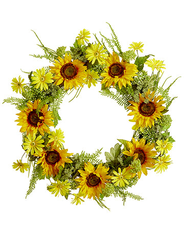 26" Sunflower/Daisy/Queen Anne's Lace Wreath Yellow Green (pack of 2)