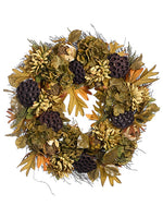24" Dahlia/Hydrangea/Lotus Pod Wreath Green Moss (pack of 2)