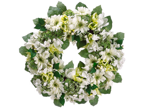 22" Gerbera Daisy/Tulip/Lilac Wreath Cream Green (pack of 1)