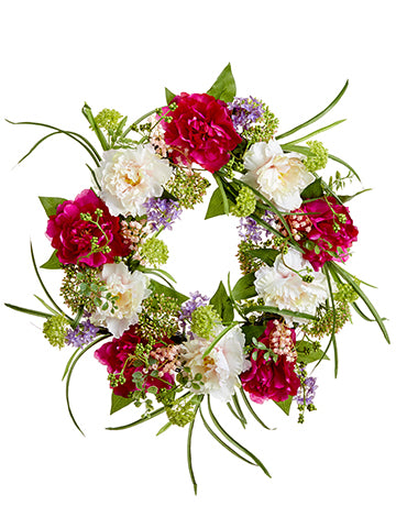 23" Peony/Lilac/Snowball Wreath Beauty Pink (pack of 4)