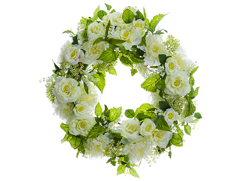 26" Peony/Rose/Lily of The Valley Wreath Cream Green (pack of 2)
