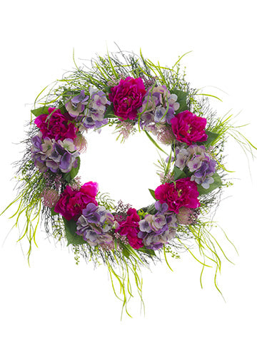 26" Hydrangea/Peony/Protea /Grass Wreath Beauty Purple (pack of 2)
