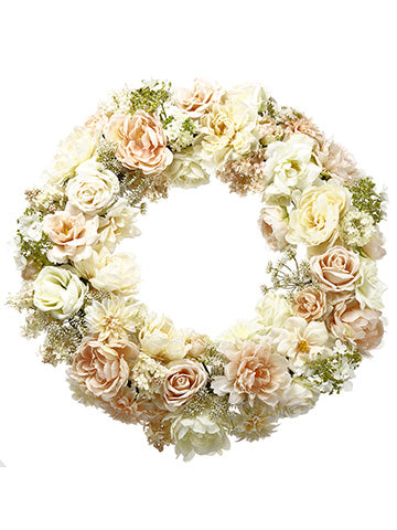 30" Peony/Rose/Snowball Wreath Cream Blush (pack of 1)