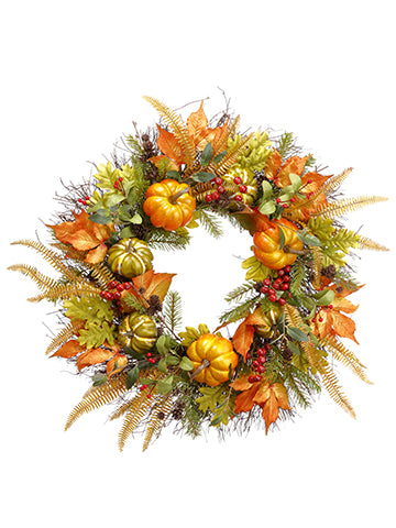 28"pumpkin/Fern/Pine Wreath  Fall (pack of 2)