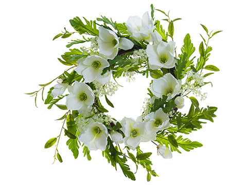 25" Magnolia/Queen Anne's Lace Wreath White (pack of 2)
