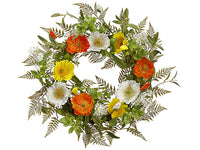 24" Poppy/Queen Anne's Lace Wreath Orange Yellow (pack of 2)