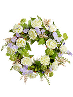 24" Peony/Sweetpea/Bells of Ireland Wreath White Lavender (pack of 4)