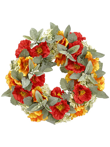 22" Poppy/Queen Anne's Lace Wreath Orange Flame (pack of 1)