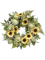24" Sunflower/Protea/Queen Anne's Lace Wreath Yellow Green (pack of 1)