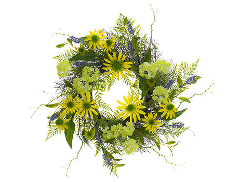 30" Snowball/Rudbeckia/ Lavender Wreath Green Yellow (pack of 2)