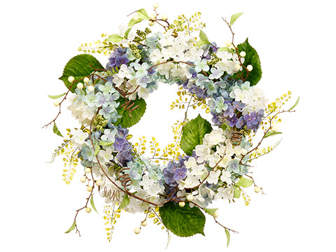 24" Hydrangea/Berry Wreath  Purple Blue (pack of 2)