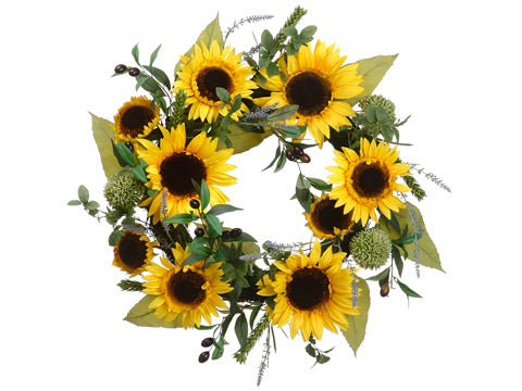 22" Sunflower/Lavender/Olive Wreath Yellow Green (pack of 2)
