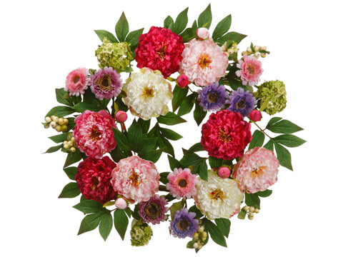 24" Peony/Hydrangea Wreath  Pink Green (pack of 1)