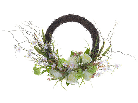 23"Wx30"L Peony/Snowball /Cherry Blossom Wreath Cream Green (pack of 2)
