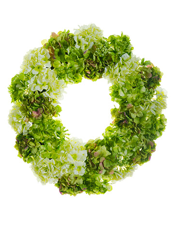 24" Hydrangea/Snowball Wreath  Green Cream (pack of 2)