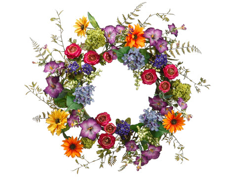24" Daisy/Ranunculus/Morning Glory Wreath Mixed (pack of 1)