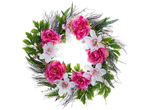 24" Peony/Magnolia Wreath  Pink White (pack of 1)