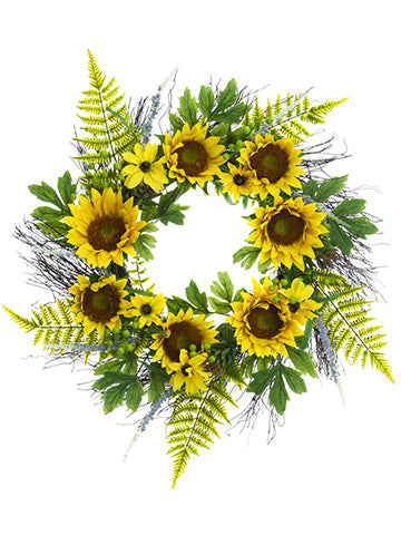24" Sunflower/Daisy/Succulent Wreath Yellow Green (pack of 1)
