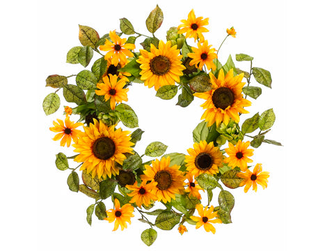 24" Sunflower/Rudbeckia/ Artichoke Wreath Yellow (pack of 4)