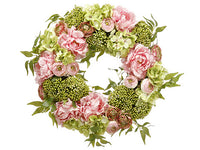 23" Peony/Hydrangea/ Sedum Wreath Green Pink (pack of 1)