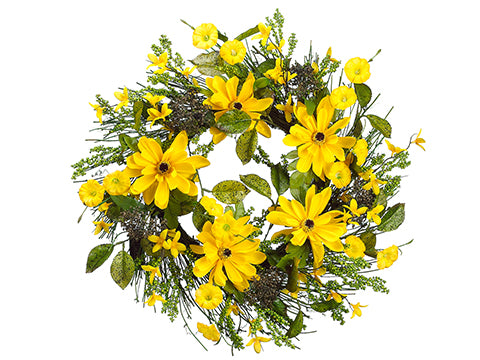 22" Rudbeckia/Morning Glory Wreath Yellow (pack of 4)