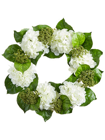 24" Hydrangea/Sedum Wreath  White (pack of 2)