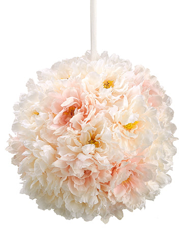 15" Peony Kissing Ball  Cream Blush (pack of 2)