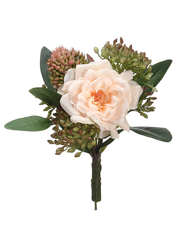 5.5" Rose/Sedum Corsage  Peach Green (pack of 12)