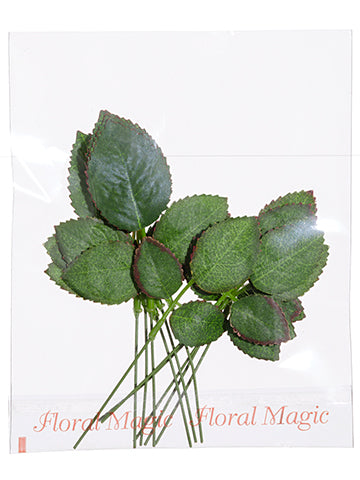 6"Wx5"L Rose Corsage Leaves x12 in Bag Green Burgundy (pack of 24)