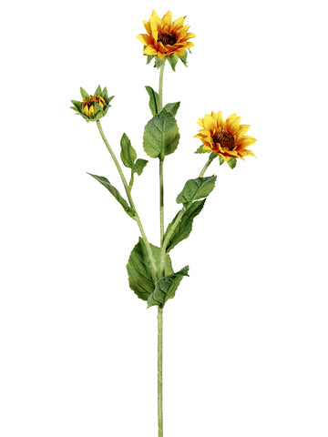 25" Sunflower Spray x3  Yellow Gold (pack of 12)