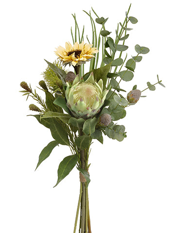 31" Sunflower/Protea/ Eucalyptus Drop in Bundle Yellow Green (pack of 4)