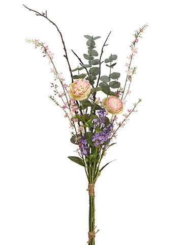 40" Ranunculus/Eucalyptus/ Twig Drop in Bundle Pink Green (pack of 6)