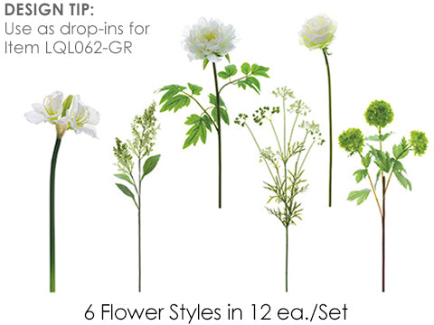 26"-30" Flower Spray Assortment (12 ea/set) White Green (pack of 2)