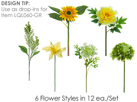 13"-16" Flower Spray Assortment (12 ea/set) Yellow Green (pack of 2)