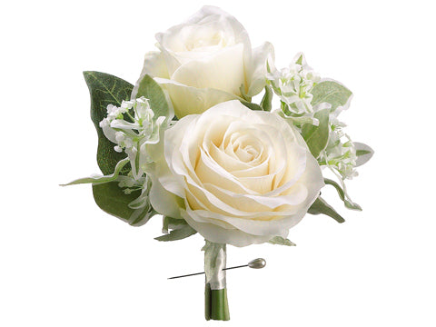 7" Rose/Stephanotis Corsage  Cream Green (pack of 12)