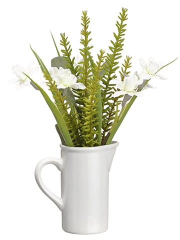 11.75" Narcissus/Eucalyptus in Ceramic Pitcher White Green (pack of 6)