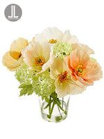 11.5" Poppy/Snowball Arrangement in Glass Vase Mixed (pack of 4)