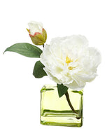 9" Peony in Glass Vase  White (pack of 8)