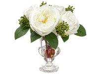 9.5" Rose/Sedum in Glass Vase  White (pack of 4)