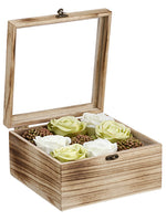 4.7"Hx8.8"Wx8.8"L Rose/Sedum in Wood Box White Green (pack of 3)