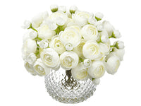 6" Ranunculus in Glass Vase  White (pack of 4)